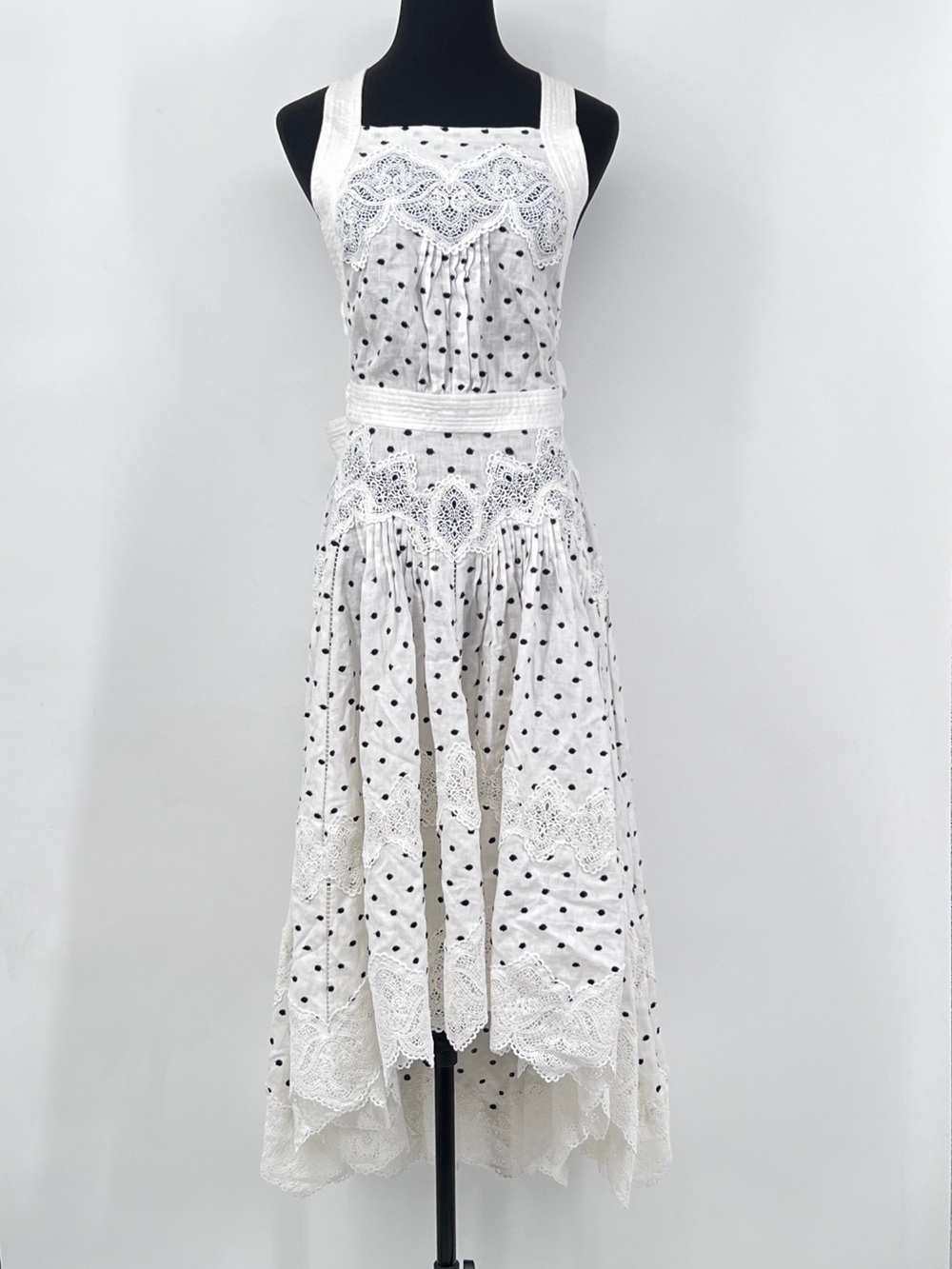 Zimmermann black white linen polka-dot apron midi dress size 1 - Picture 6 of 13